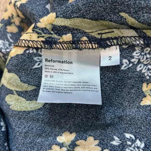 Reformation Kellan Dress in Graciella Yellow Blue Floral Midi Casual Size 2 - Picture 7 of 7